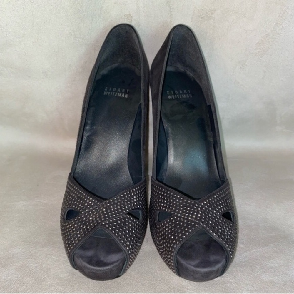 Stuart Weitzman Leather Platform Heels Anthracite 7M